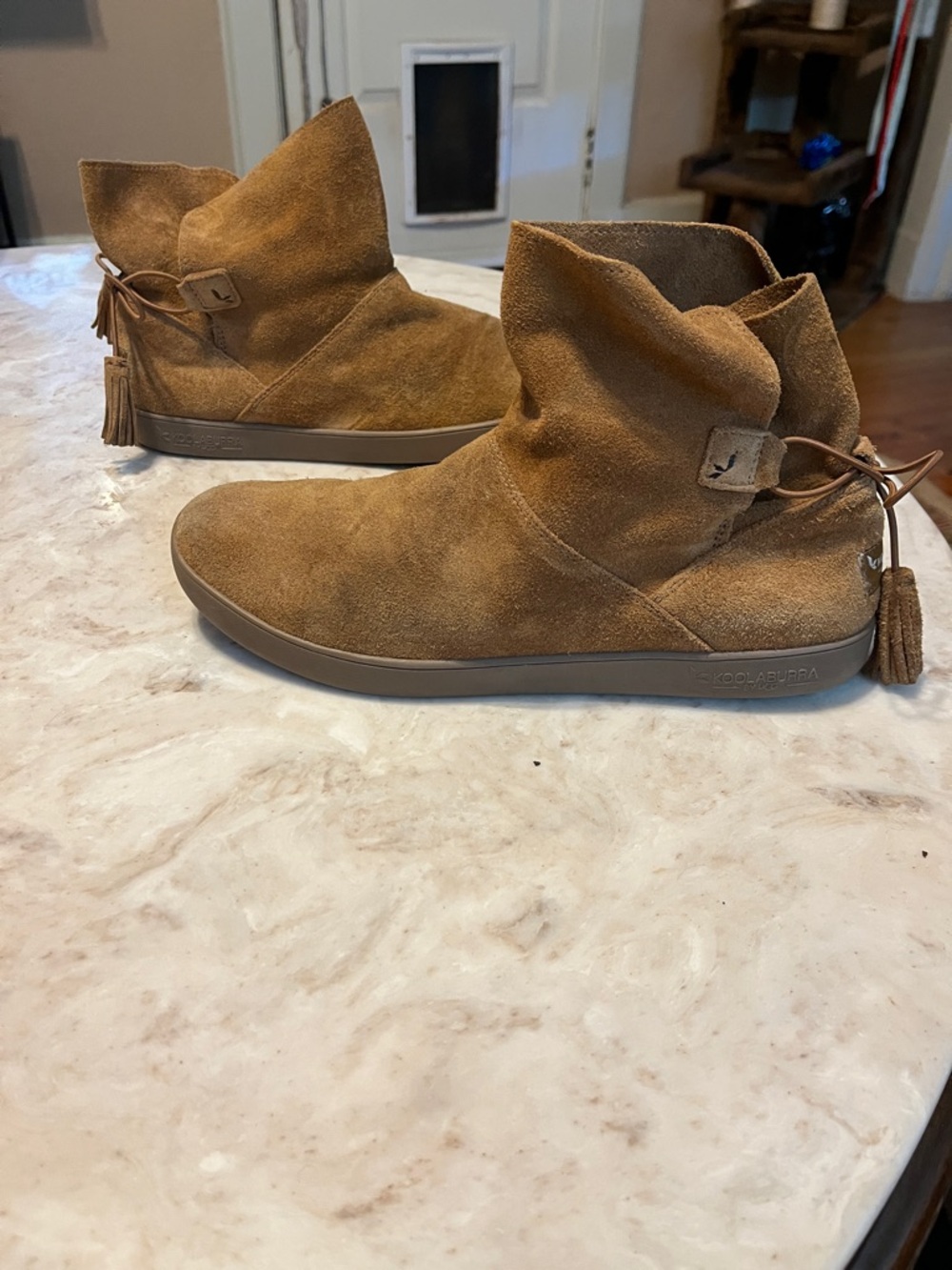 Koolaburra Tan Suede Tassel Slip-On Moccasin Boots